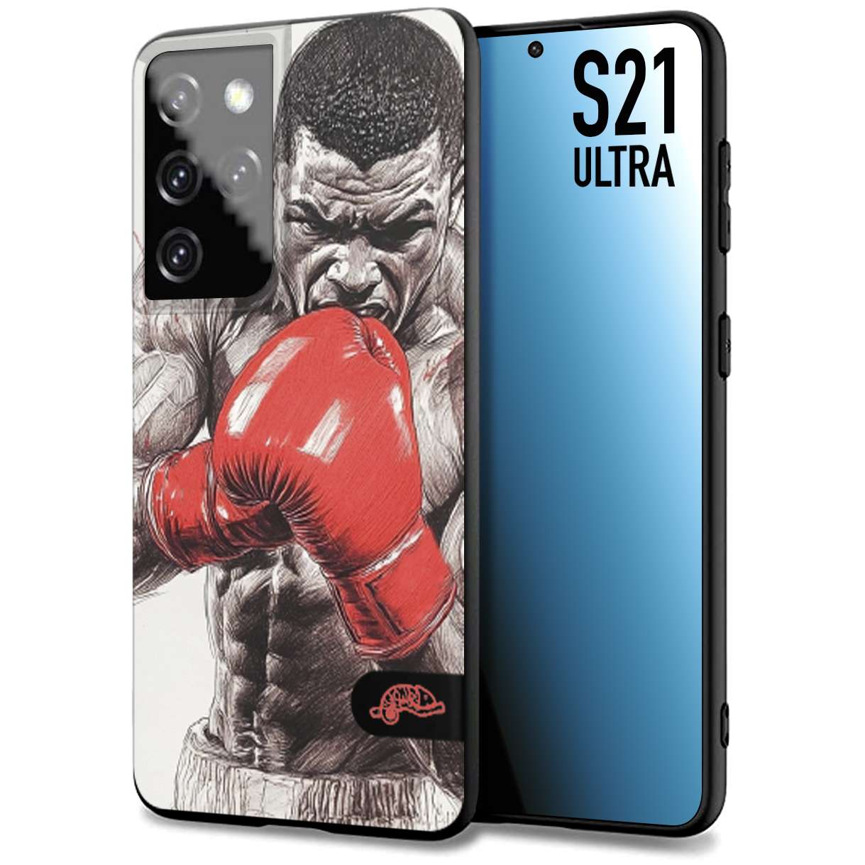 CUSTOMIZZA - Custodia cover nera morbida in tpu compatibile per Samsung S21 ULTRA pugilato pugili disegno tattoo guantoni box pesi massimi gancio