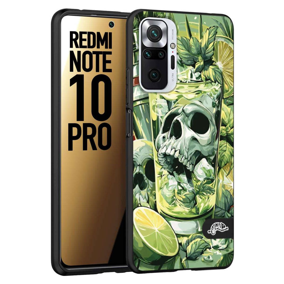 CUSTOMIZZA - Custodia cover nera morbida in tpu compatibile per Xiaomi Redmi Note 10 PRO Mojito cocktail teschio illustrazione drink lime menta ghiacci tropicale street art