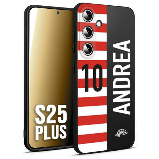 CUSTOMIZZA - Custodia cover nera morbida in tpu compatibile per Samsung S25 PLUS personalizzata calcio football nome e numero calciatori bianco rossa