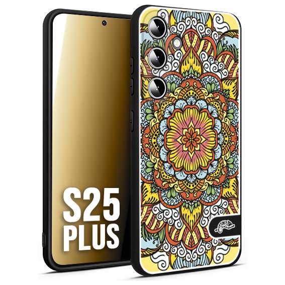 CUSTOMIZZA - Custodia cover nera morbida in tpu compatibile per Samsung S25 PLUS mandala colorato fiore nuvole arancione