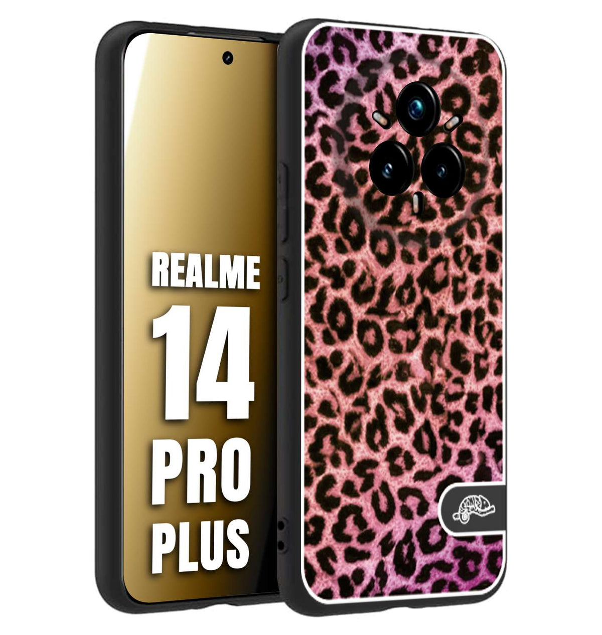 CUSTOMIZZA - Custodia cover nera morbida in tpu compatibile per Realme 14 PRO PLUS leopardato maculato donna rosa leopard