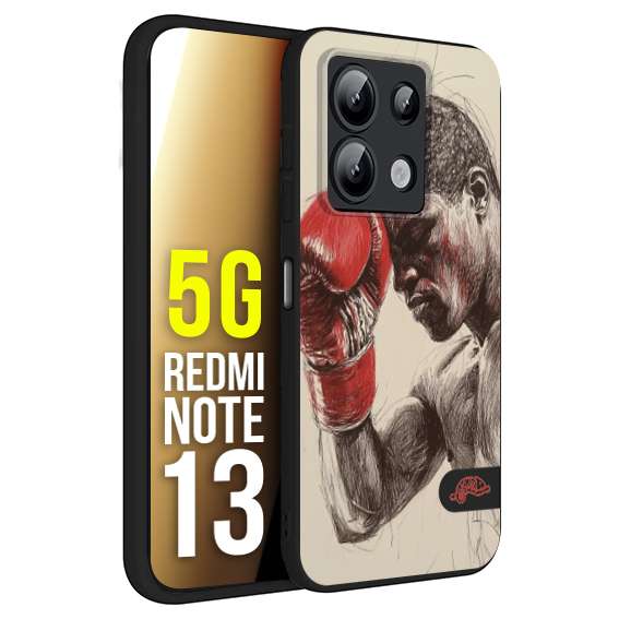 CUSTOMIZZA - Custodia cover nera morbida in tpu compatibile per Xiaomi Redmi Note 13 5G pugilato pugili disegno tattoo guantoni boxer pesi massimi