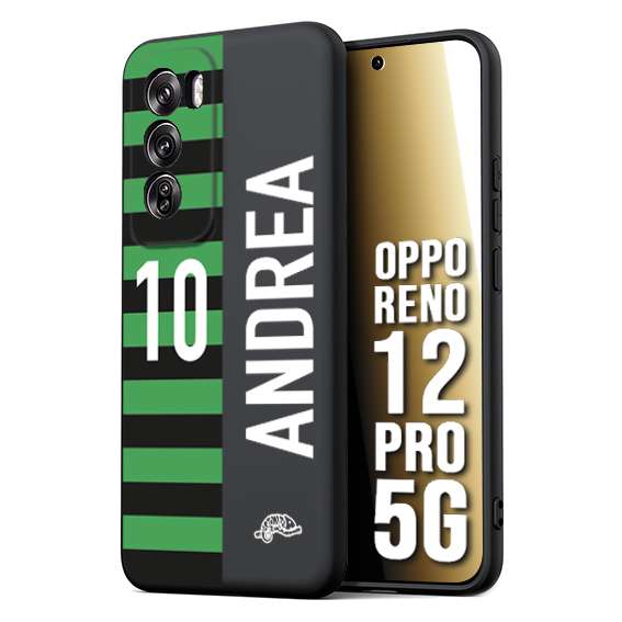 CUSTOMIZZA - Custodia cover nera morbida in tpu compatibile per Oppo Reno 12 PRO 5G personalizzata calcio football nome e numero calciatori neroverde