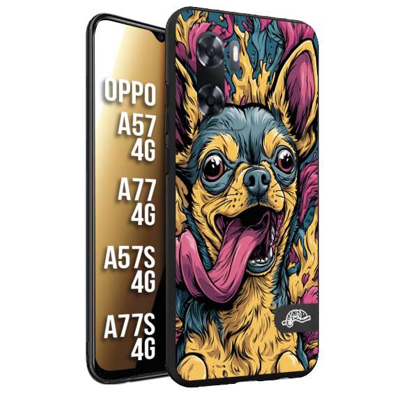 CUSTOMIZZA - Custodia cover nera morbida in tpu compatibile per Oppo A57 - A77 - A57S - A77S (4G) Chihuahua illustrazione cane pop art cane street art cartone animato