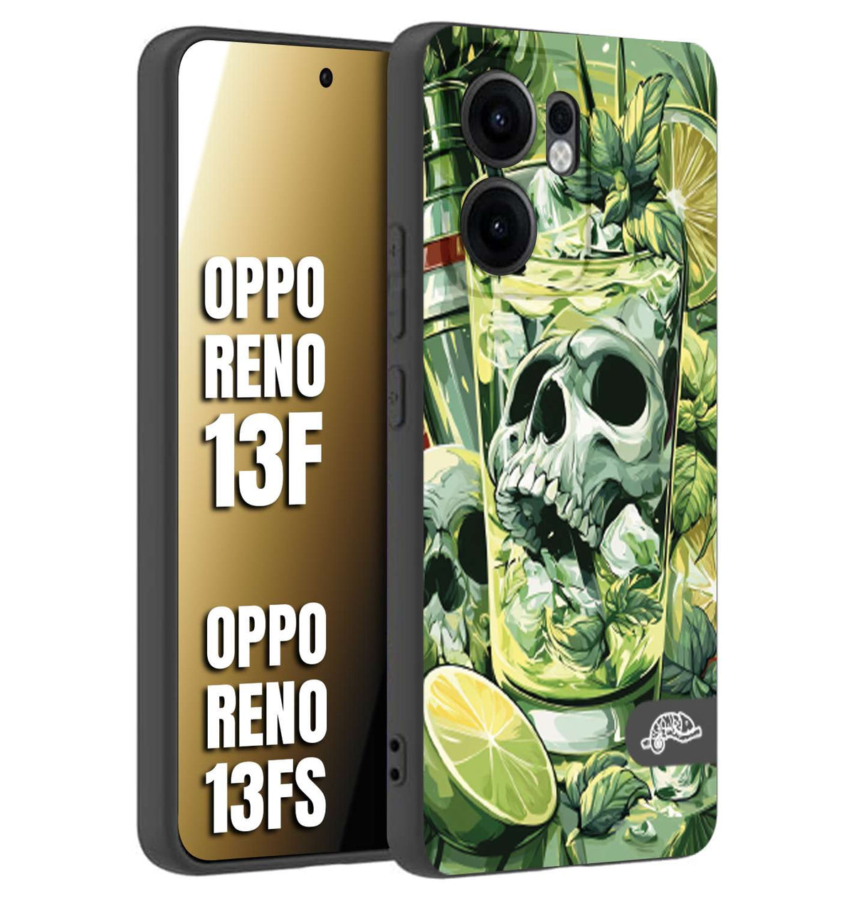 CUSTOMIZZA - Custodia cover nera morbida in tpu compatibile per Oppo Reno 13 F Mojito cocktail teschio illustrazione drink lime menta ghiacci tropicale street art