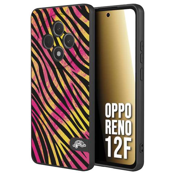 CUSTOMIZZA - Custodia cover nera morbida in tpu compatibile per Oppo Reno 12F zebrata maculata a rilievo soft touch donna fucsia gialla