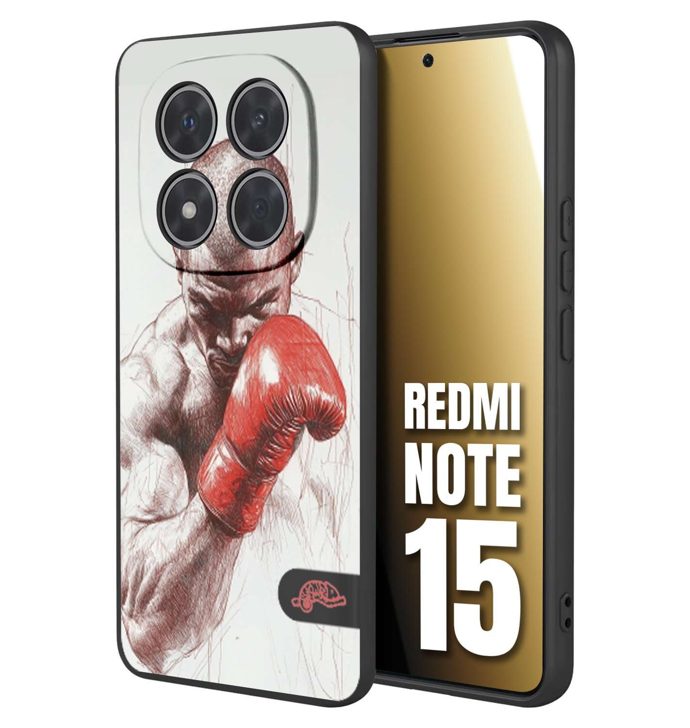 CUSTOMIZZA - Custodia cover nera morbida in tpu compatibile per Xiaomi Redmi Note 15 pugilato pugili disegno tattoo guantoni box sport primo piano
