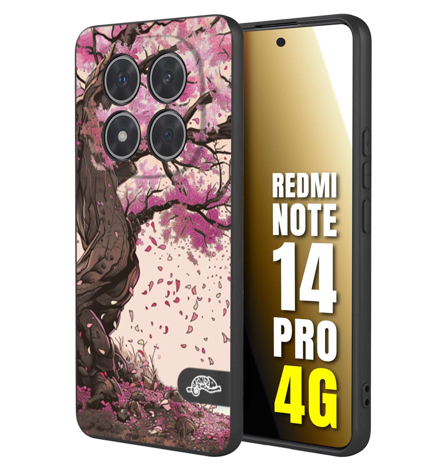 CUSTOMIZZA - Custodia cover nera morbida in tpu compatibile per Xiaomi Redmi Note 14 PRO 4G giapponese colori morbidi fiori di ciliegio rosa disegnata