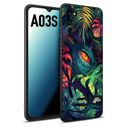 CUSTOMIZZA - Custodia cover nera morbida in tpu compatibile per Samsung A03S animali color giungla tropicale occhio di coccodrillo alligatore disegnato