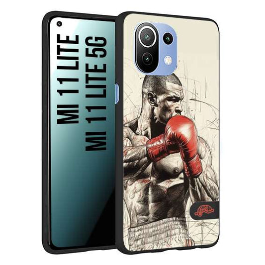 CUSTOMIZZA - Custodia cover nera morbida in tpu compatibile per Xiaomi Mi 11 Lite / Mi 11 Lite 5G pugilato pugili disegno tattoo guantoni box sport ring