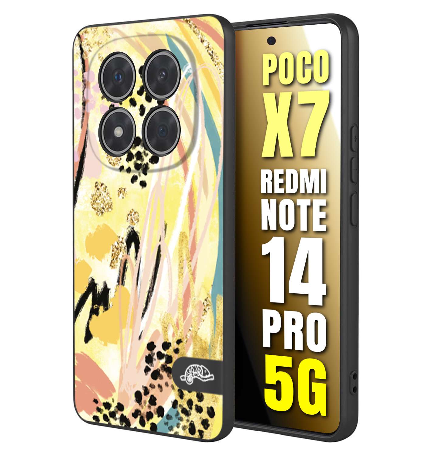 CUSTOMIZZA - Custodia cover nera morbida in tpu compatibile per Xiaomi Redmi Note 14 PRO 5G astratti donna flower fantasia estate gialla rosa leopardata