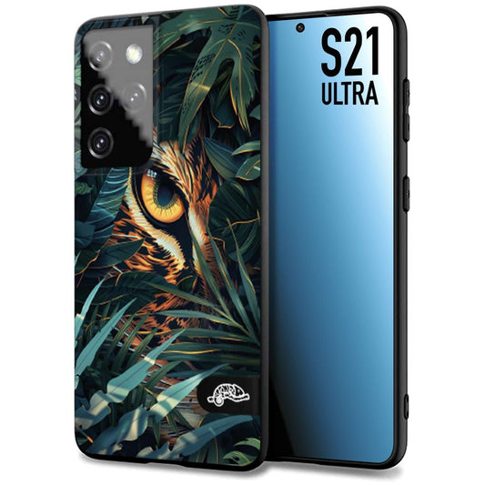 CUSTOMIZZA - Custodia cover nera morbida in tpu compatibile per Samsung S21 ULTRA animali color giungla tropicale occhio di giaguaro felino disegnato