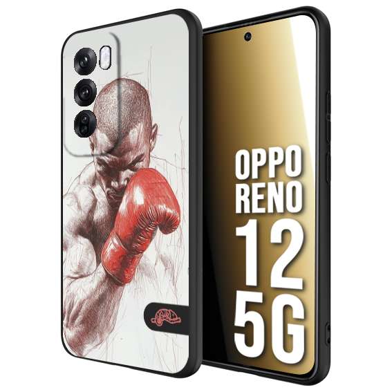 CUSTOMIZZA - Custodia cover nera morbida in tpu compatibile per Oppo Reno 12 5G pugilato pugili disegno tattoo guantoni box sport primo piano