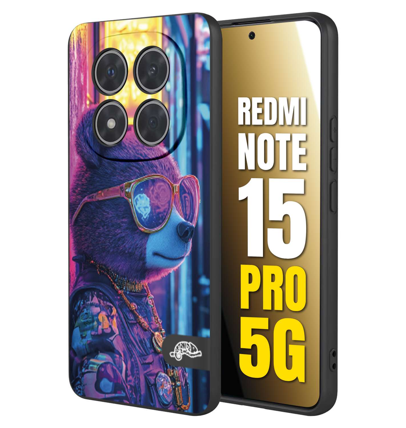 CUSTOMIZZA - Custodia cover nera morbida in tpu compatibile per Xiaomi Redmi Note 15 PRO 5G animali cyberpunk orsetto orso street bear fucsia blu night