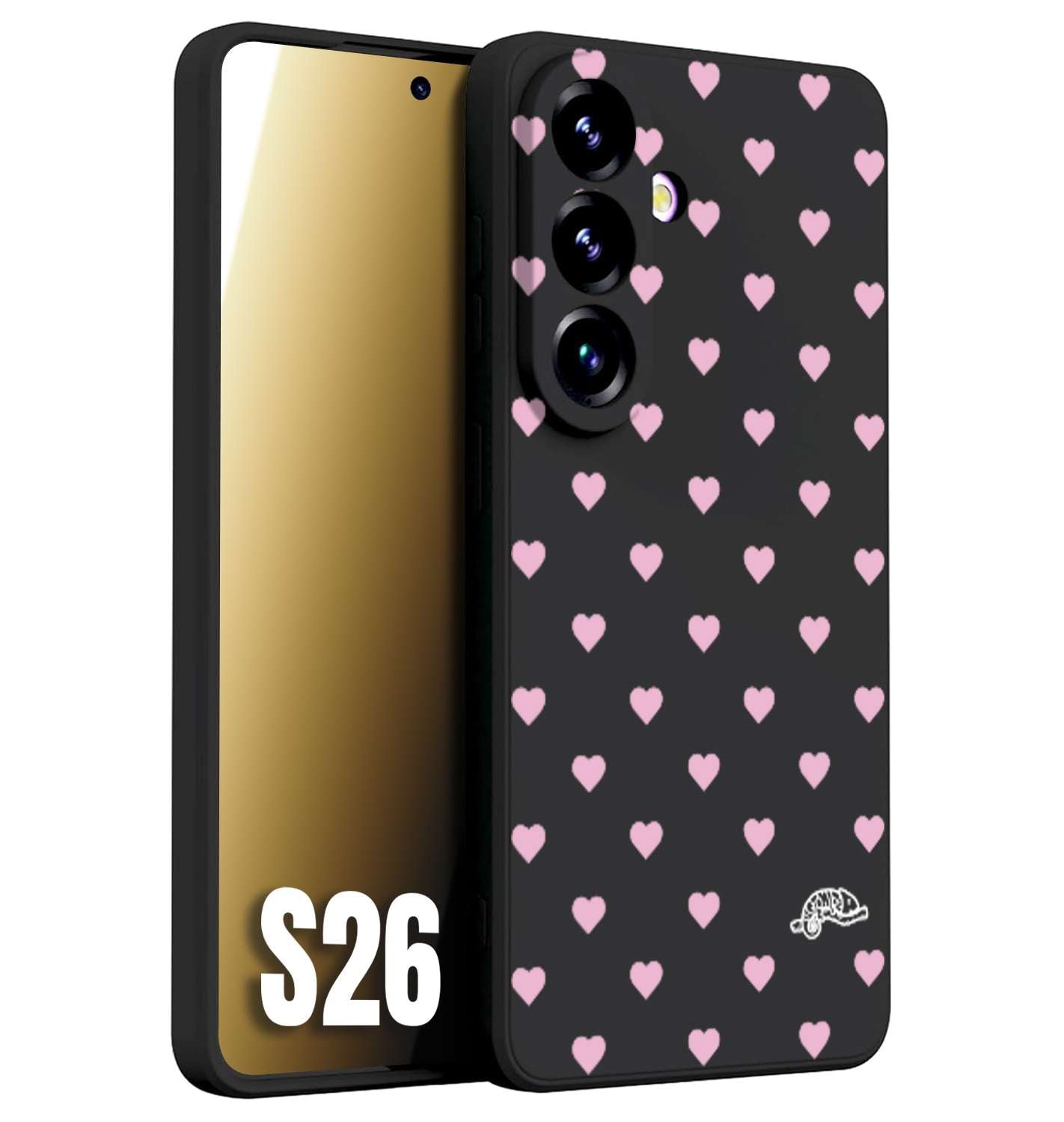 CUSTOMIZZA - Custodia cover nera morbida in tpu compatibile per Samsung S26 cuori pois rosa su nero donna pin up vintage