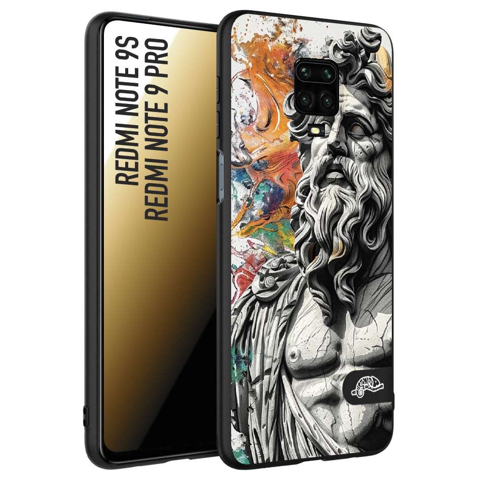 CUSTOMIZZA - Custodia cover nera morbida in tpu compatibile per Xiaomi Redmi Note 9S - Note 9 PRO statua colorata moderna antico tattoo splash color
