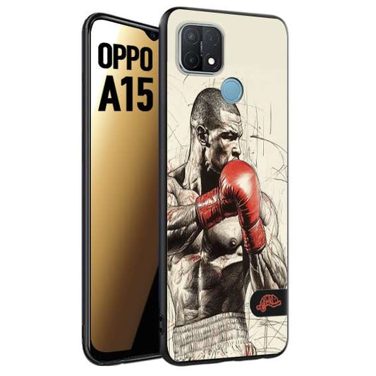 CUSTOMIZZA - Custodia cover nera morbida in tpu compatibile per Oppo A15 pugilato pugili disegno tattoo guantoni box sport ring