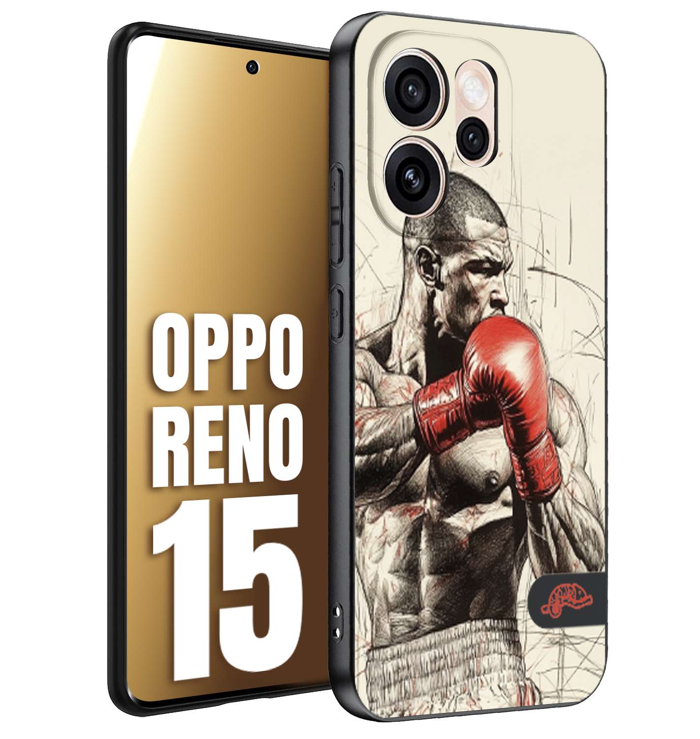 CUSTOMIZZA - Custodia cover nera morbida in tpu compatibile per Oppo Reno 15 pugilato pugili disegno tattoo guantoni box sport ring