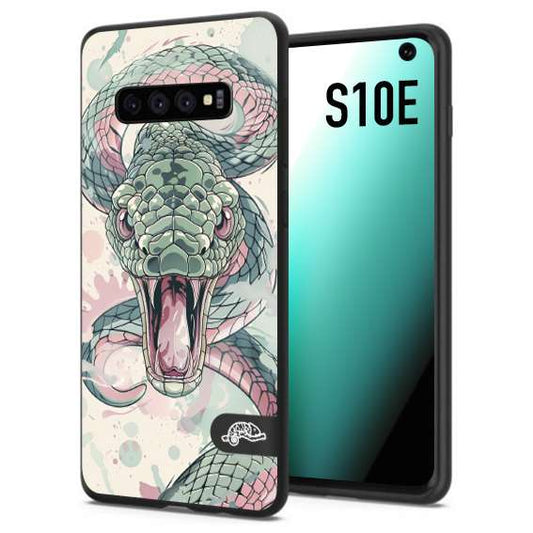 CUSTOMIZZA - Custodia cover nera morbida in tpu compatibile per Samsung S10E snake pink green serpente tatuaggio tattoo disegnato a mano