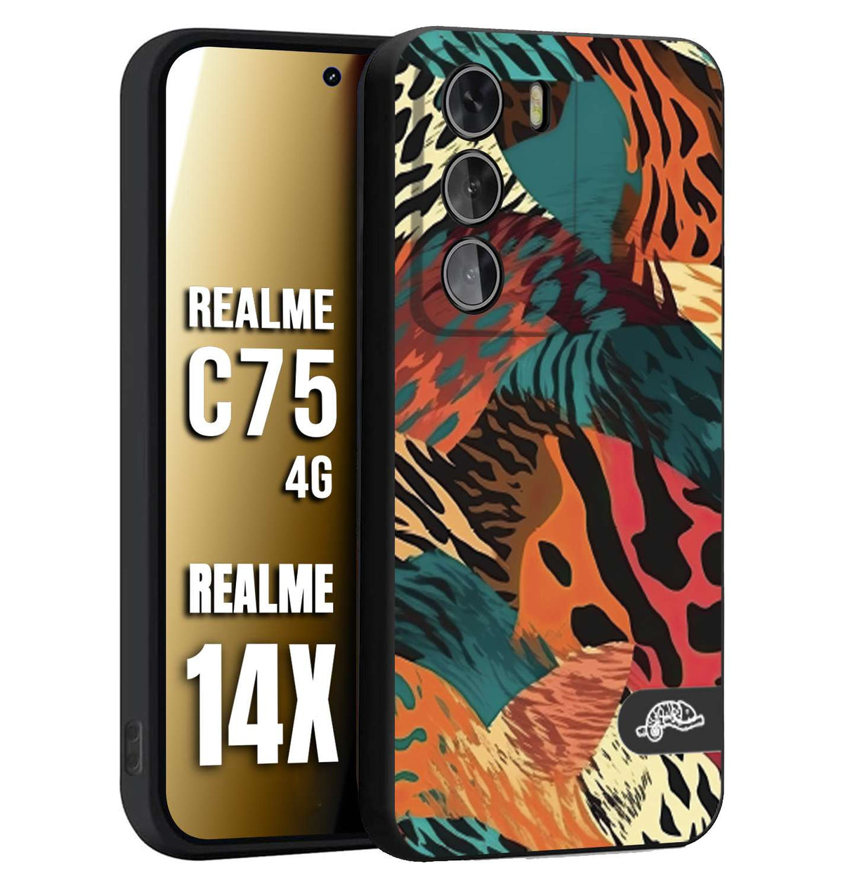 CUSTOMIZZA - Custodia cover nera morbida in tpu compatibile per Realme 14X - C75 4G leopardato tigrato tiger colorata summer arancio verde fucsia