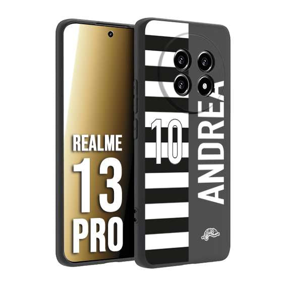 CUSTOMIZZA - Custodia cover nera morbida in tpu compatibile per Realme 13 PRO personalizzata calcio football nome e numero calciatori bianconera