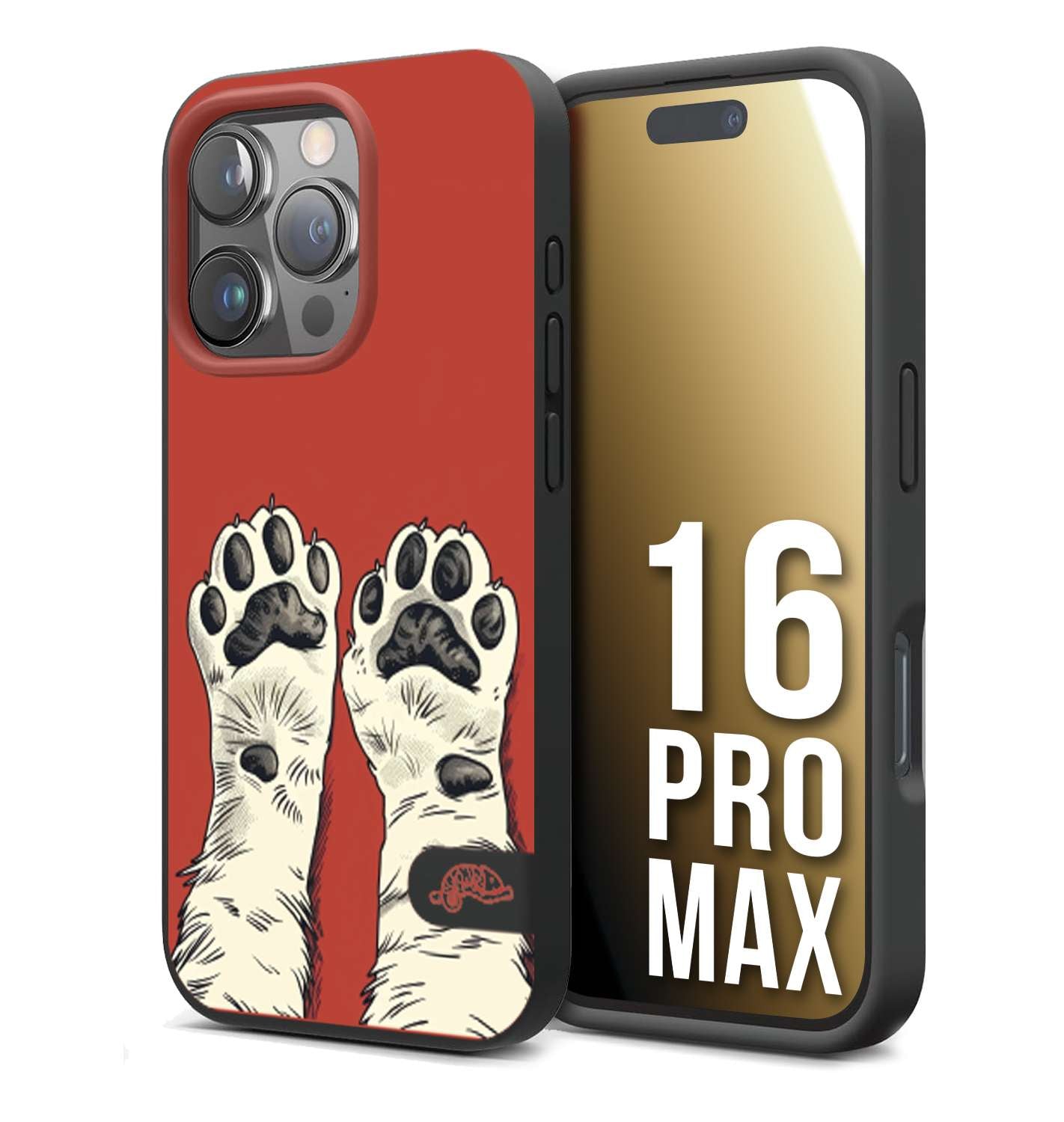 CUSTOMIZZA - Custodia cover nera morbida in tpu compatibile per iPhone 16 PRO MAX zampe di gatto cat paws rossa red disegnata fumetto cartoon
