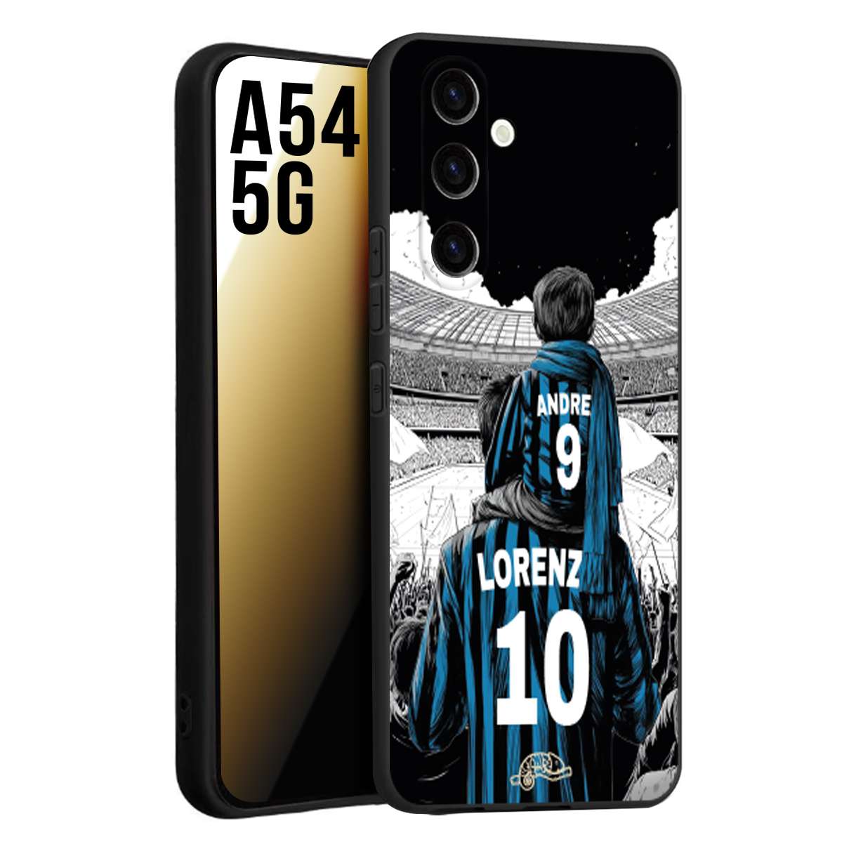 CUSTOMIZZA - Custodia cover nera morbida in tpu compatibile per Samsung A54 5G personalizzata calcio football padre e figlio calciatori nerazzurra