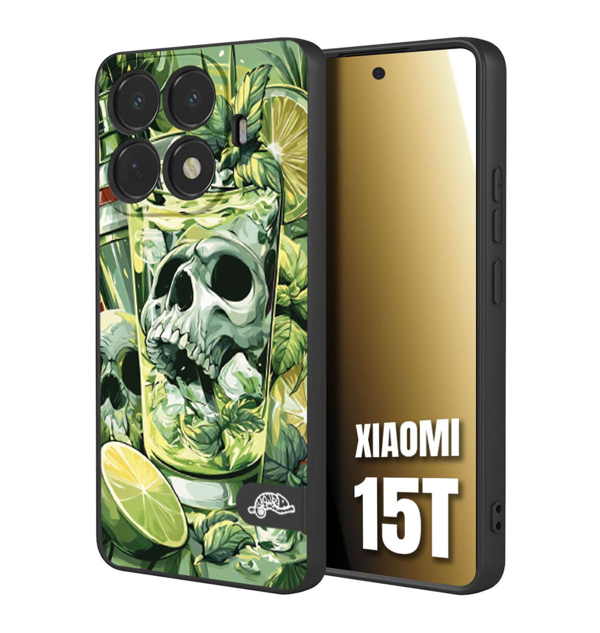 CUSTOMIZZA - Custodia cover nera morbida in tpu compatibile per Xiaomi 15T Mojito cocktail teschio illustrazione drink lime menta ghiacci tropicale street art