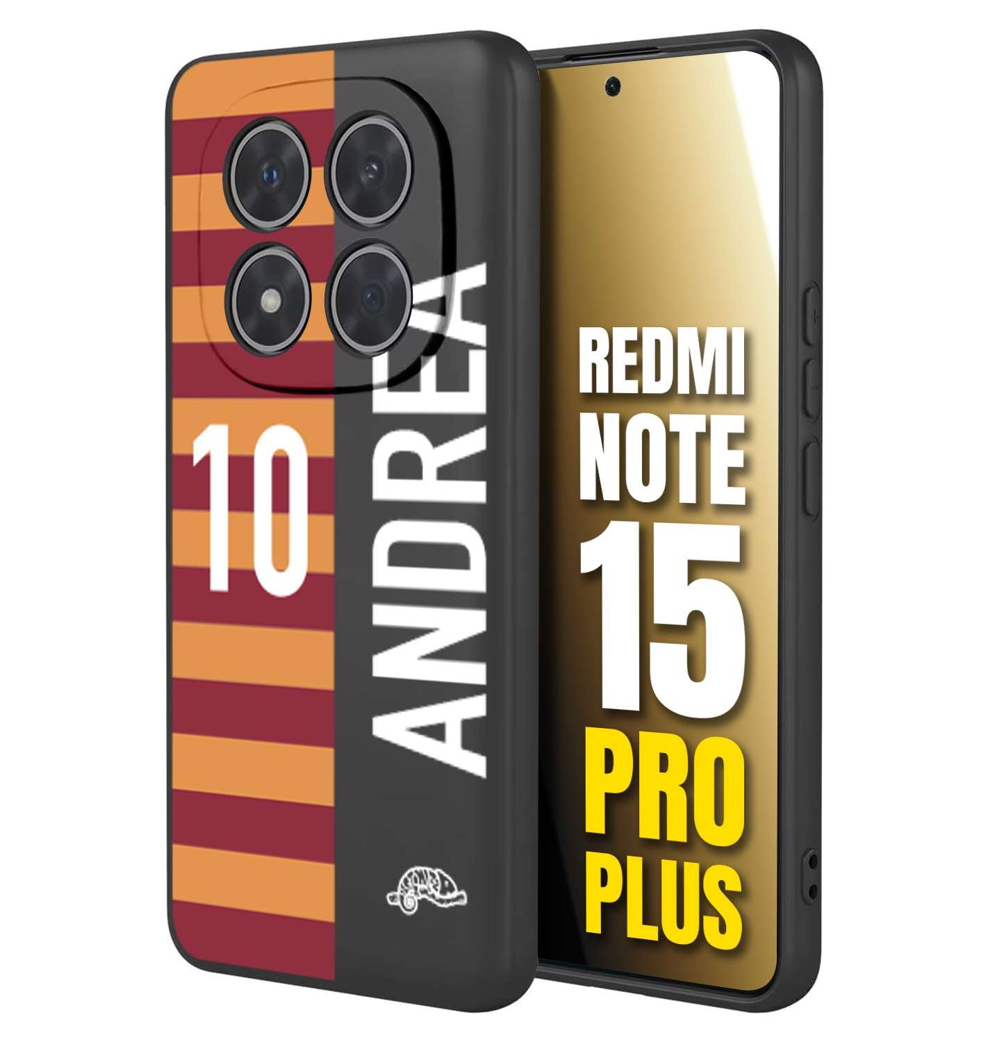 CUSTOMIZZA - Custodia cover nera morbida in tpu compatibile per Xiaomi Redmi Note 15 PRO PLUS personalizzata calcio football nome e numero calciatori giallo rossi