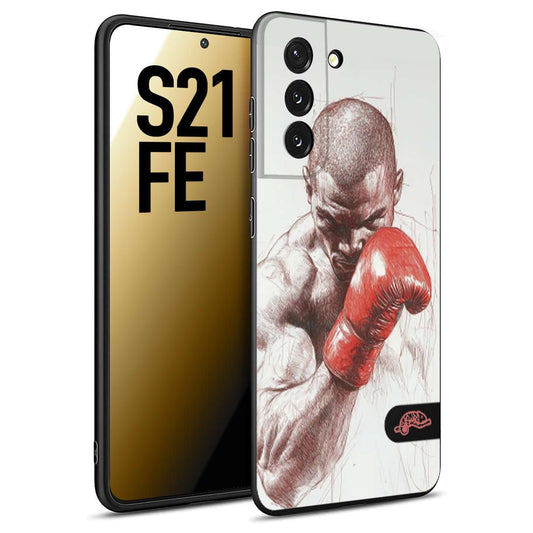 CUSTOMIZZA - Custodia cover nera morbida in tpu compatibile per Samsung S21 FE pugilato pugili disegno tattoo guantoni box sport primo piano