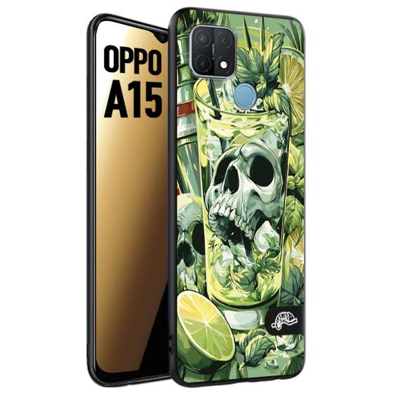 CUSTOMIZZA - Custodia cover nera morbida in tpu compatibile per Oppo A15 Mojito cocktail teschio illustrazione drink lime menta ghiacci tropicale street art