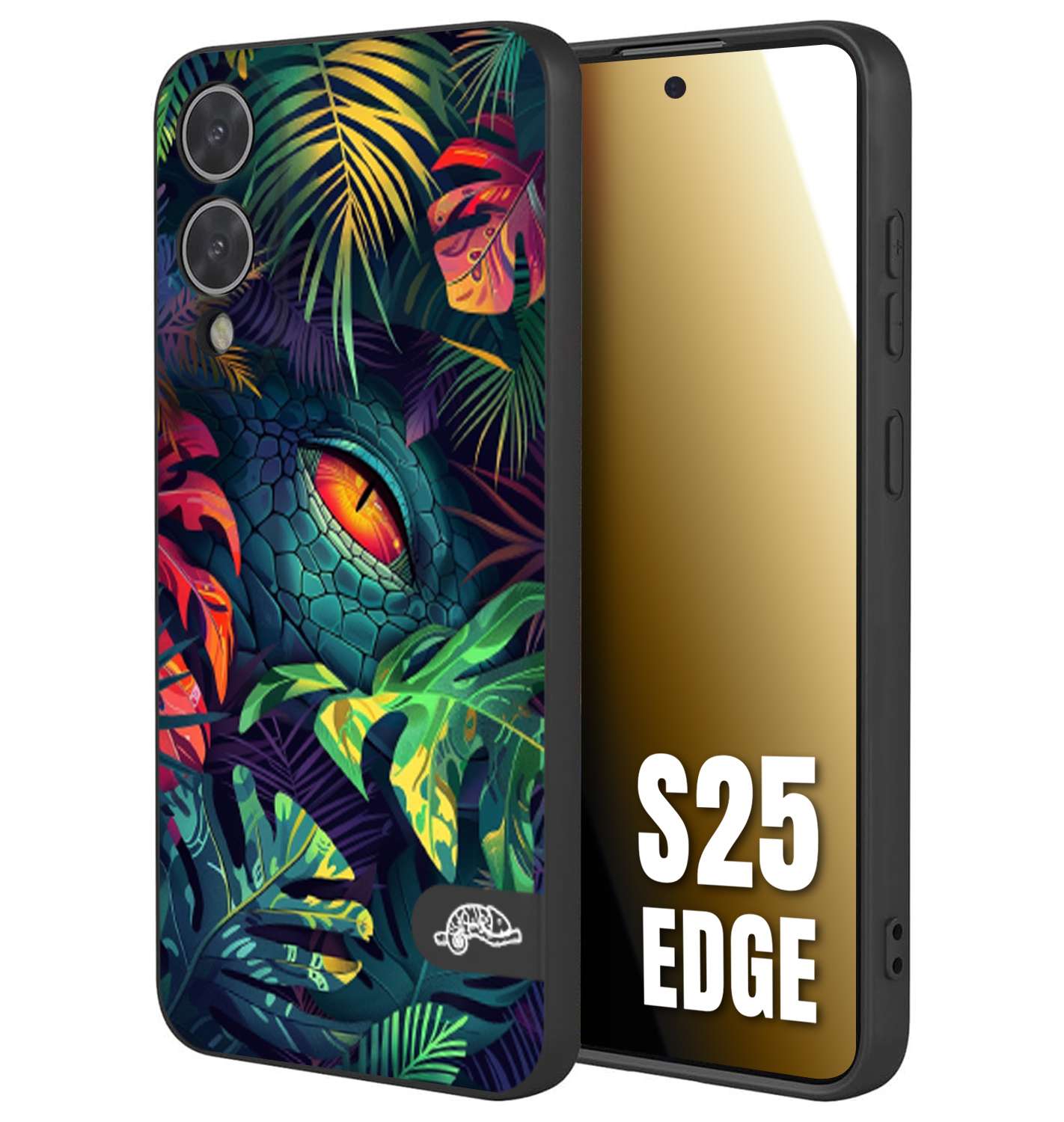 CUSTOMIZZA - Custodia cover nera morbida in tpu compatibile per Samsung S25 EDGE animali color giungla tropicale occhio di coccodrillo alligatore disegnato