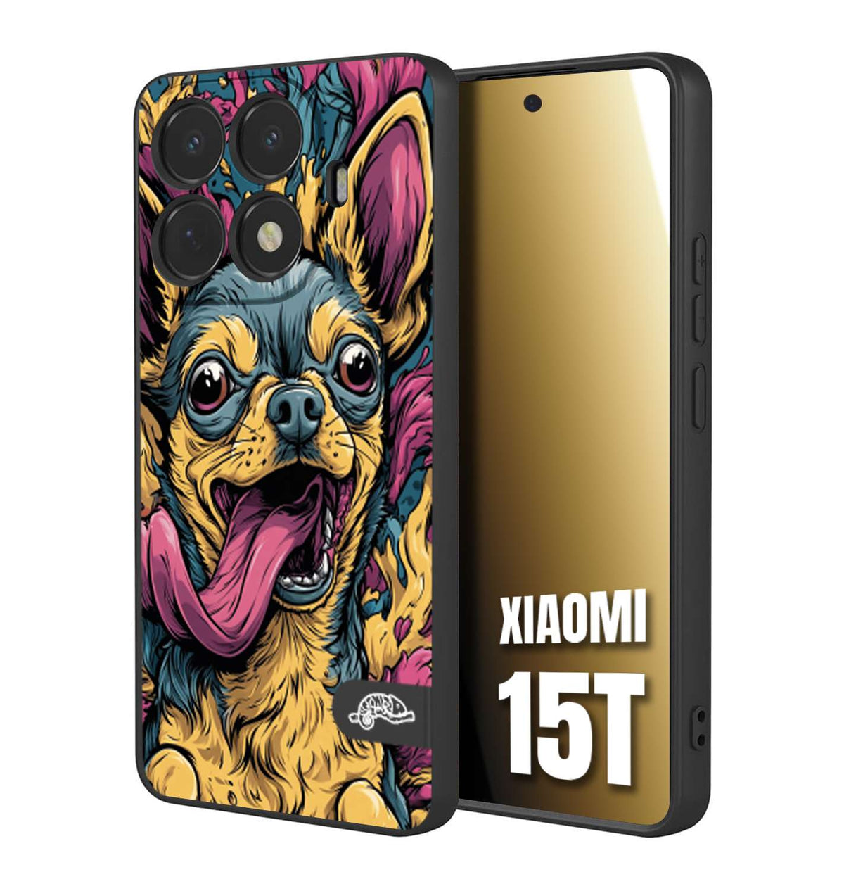 CUSTOMIZZA - Custodia cover nera morbida in tpu compatibile per Xiaomi 15T Chihuahua illustrazione cane pop art cane street art cartone animato