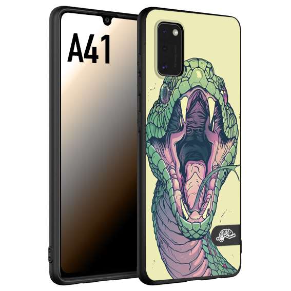 CUSTOMIZZA - Custodia cover nera morbida in tpu compatibile per Samsung A41 snake yellow green serpente tatuaggio tattoo disegnato a mano