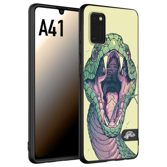 CUSTOMIZZA - Custodia cover nera morbida in tpu compatibile per Samsung A41 snake yellow green serpente tatuaggio tattoo disegnato a mano