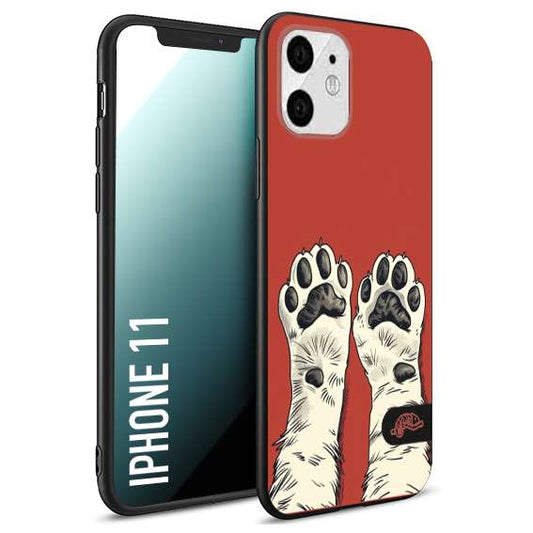 CUSTOMIZZA - Custodia cover nera morbida in tpu compatibile per iPhone 11 zampe di gatto cat paws rossa red disegnata fumetto cartoon