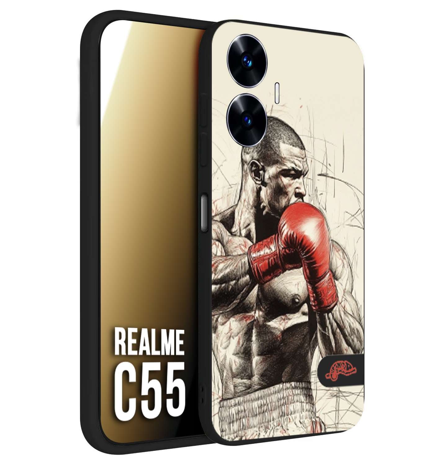 CUSTOMIZZA - Custodia cover nera morbida in tpu compatibile per Oppo C55 pugilato pugili disegno tattoo guantoni box sport ring