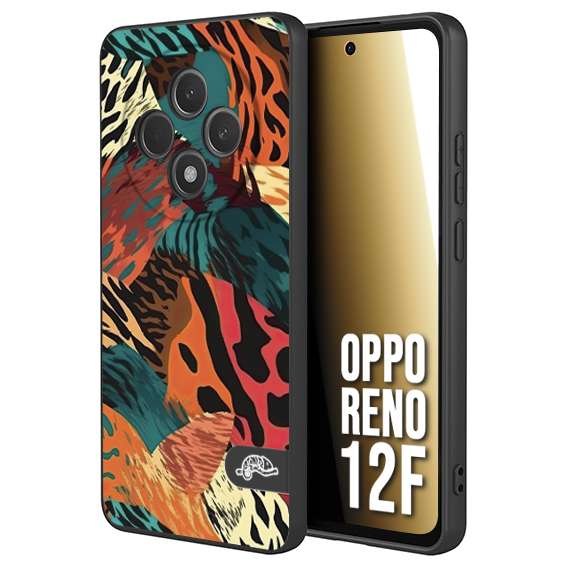 CUSTOMIZZA - Custodia cover nera morbida in tpu compatibile per Oppo Reno 12F leopardato tigrato tiger colorata summer arancio verde fucsia