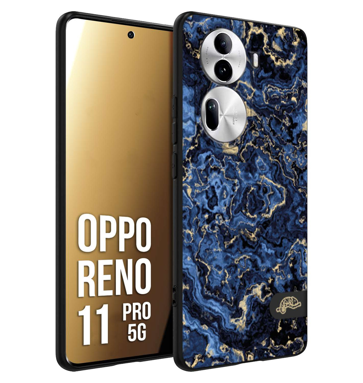 CUSTOMIZZA - Custodia cover nera morbida in tpu compatibile per Oppo Reno 11 PRO 5G effetto marmo marble blu venature dorato psichedelico