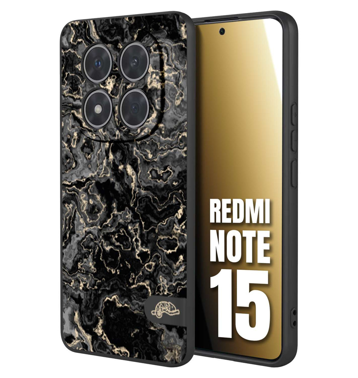 CUSTOMIZZA - Custodia cover nera morbida in tpu compatibile per Xiaomi Redmi Note 15 effetto marmo marble nero black venature dorato pietra