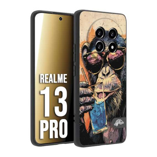 CUSTOMIZZA - Custodia cover nera morbida in tpu compatibile per Realme 13 PRO estate disegnata cocktails animali simpatici scimmia monkey negroni