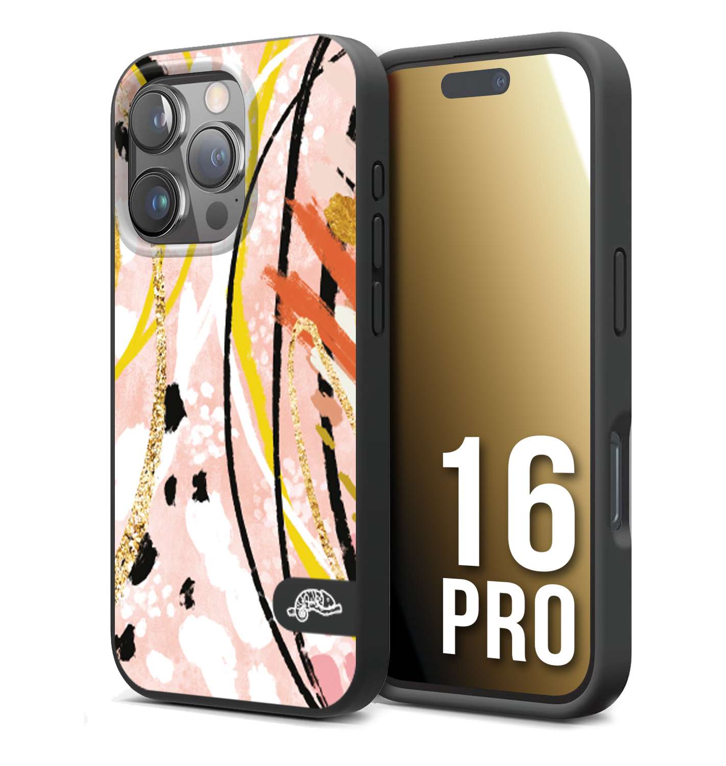 CUSTOMIZZA - Custodia cover nera morbida in tpu compatibile per iPhone 16 PRO fiori astratti donna zebrato leopardato fantasia dorata gialla rosa colorata