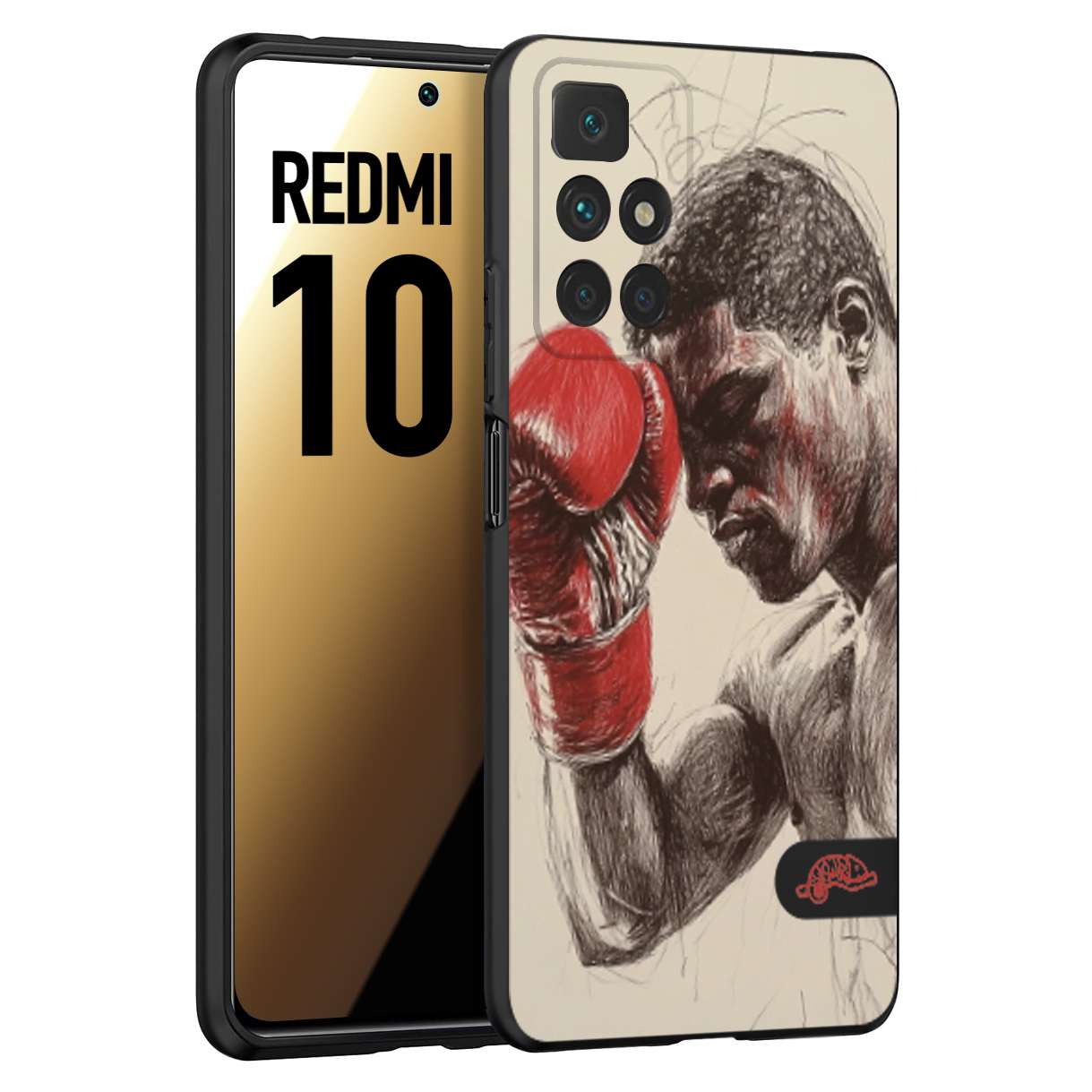 CUSTOMIZZA - Custodia cover nera morbida in tpu compatibile per Xiaomi Redmi 10 pugilato pugili disegno tattoo guantoni boxer pesi massimi
