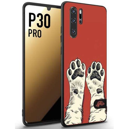 CUSTOMIZZA - Custodia cover nera morbida in tpu compatibile per Huawei P30 PRO zampe di gatto cat paws rossa red disegnata fumetto cartoon