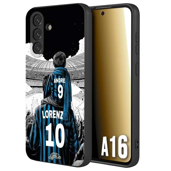 CUSTOMIZZA - Custodia cover nera morbida in tpu compatibile per Samsung A16 personalizzata calcio football padre e figlio calciatori nerazzurra