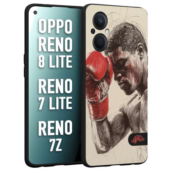 CUSTOMIZZA - Custodia cover nera morbida in tpu compatibile per Oppo Reno 7 Lite - 8 Lite - 7Z pugilato pugili disegno tattoo guantoni boxer pesi massimi