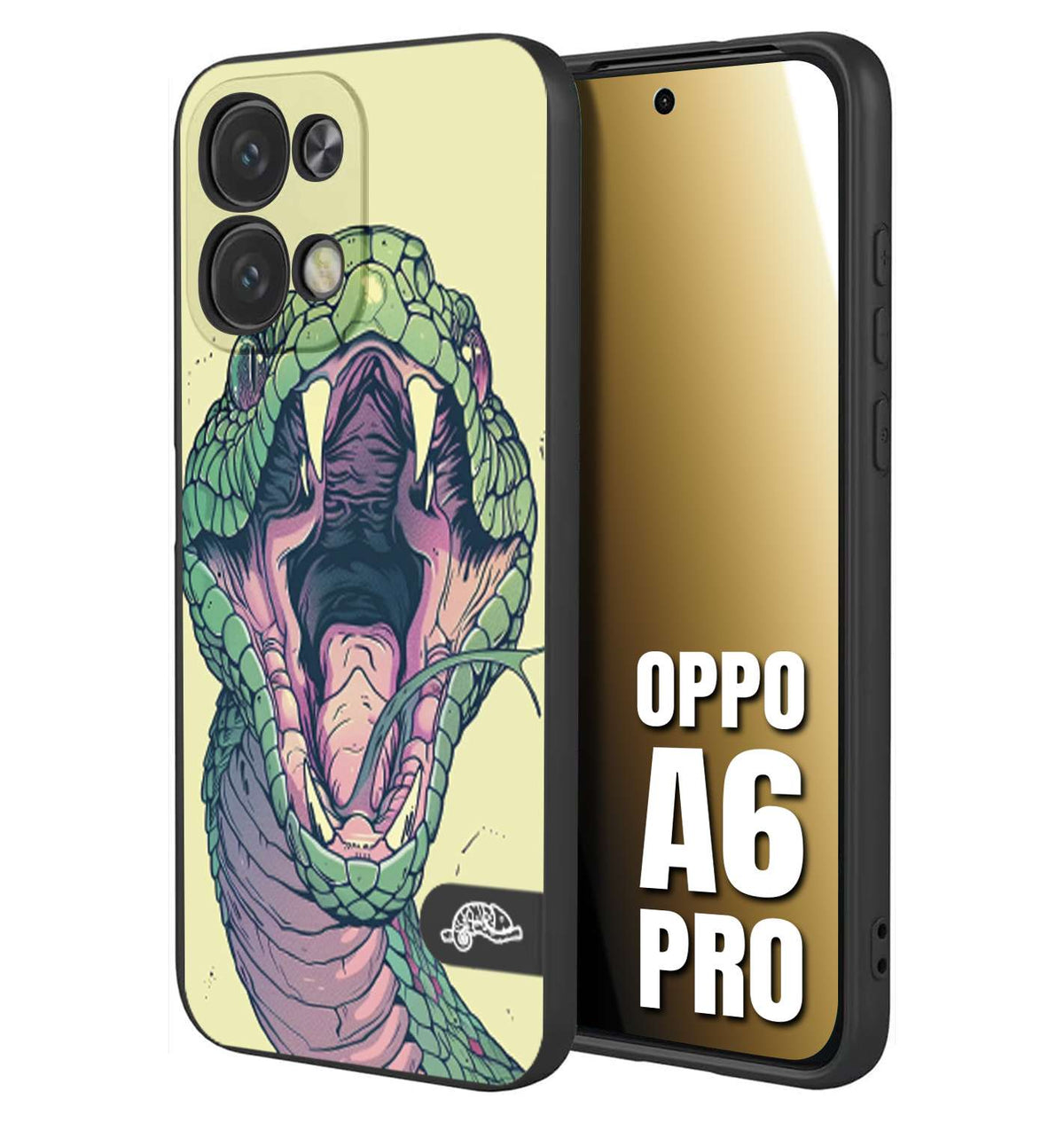 CUSTOMIZZA - Custodia cover nera morbida in tpu compatibile per Oppo A6 PRO snake yellow green serpente tatuaggio tattoo disegnato a mano