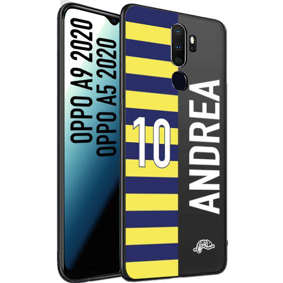 CUSTOMIZZA - Custodia cover nera morbida in tpu compatibile per Oppo A9 2020 - A5 2020 personalizzata calcio football nome e numero calciatori giallo blu