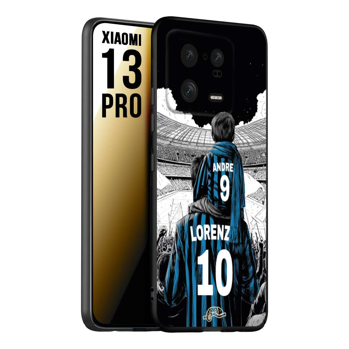 CUSTOMIZZA - Custodia cover nera morbida in tpu compatibile per Xiaomi 13 PRO personalizzata calcio football padre e figlio calciatori nerazzurra