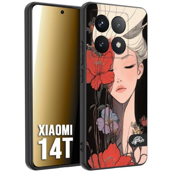CUSTOMIZZA - Custodia cover nera morbida in tpu compatibile per Xiaomi 14T woman flower Fantasia Floreale Design Donna e Fiori, Retro Artistico